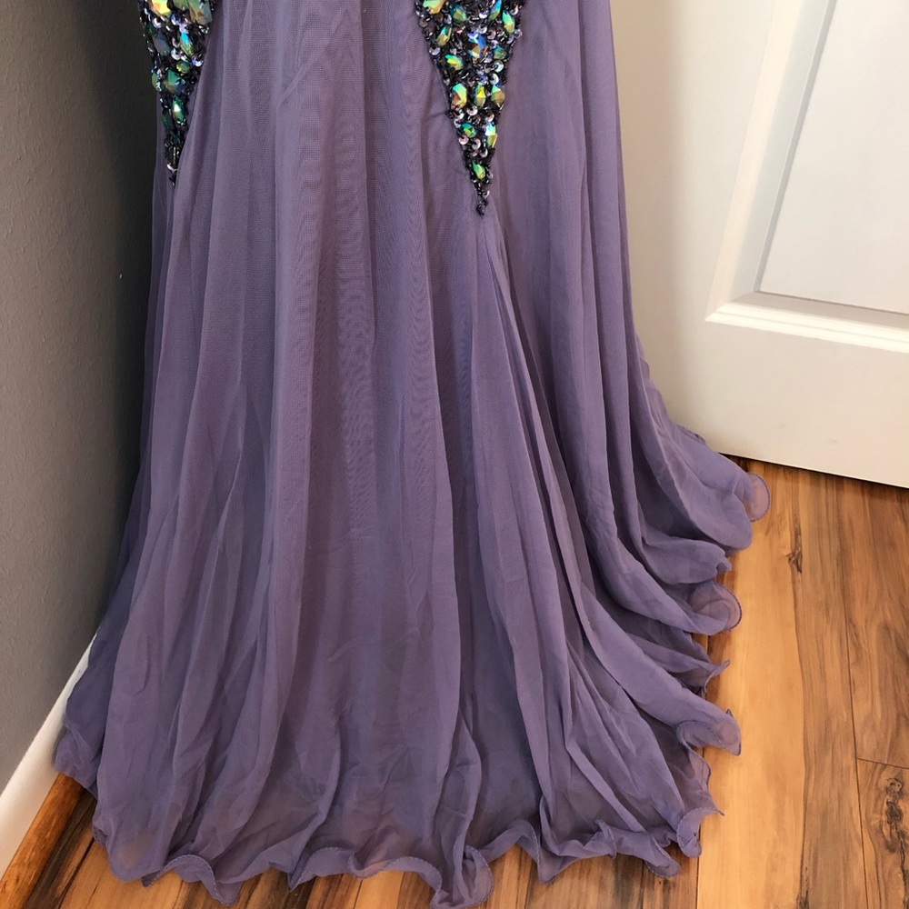 NEW JASZ COUTURE SZ 2 PERIWINKLE JEWELED NETTED ILLUSION FORMAL EVENING GOWN - Picture 9 of 14